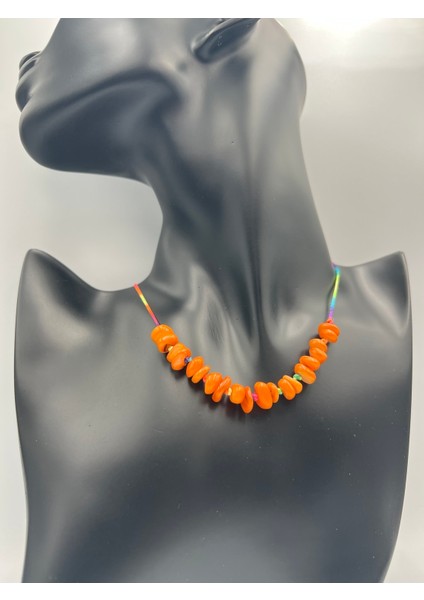 Sertifikalı Turuncu Sedef Doğal Taş Çocuk Kolyesi Asansörlü Kilit Sistemi modelleri