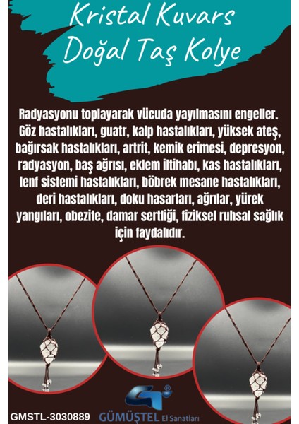 Sertifikalı Kristal Kuvars Doğal Taş Tasarım Kolye El Yapımı Örgü Model Aaa Kalite