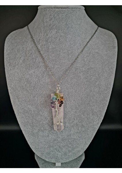 Sertifikalı Pembe Kuvars & 7 Çakra Doğal Taş Kolye Özel Tasarım Aaa Kalite modelleri