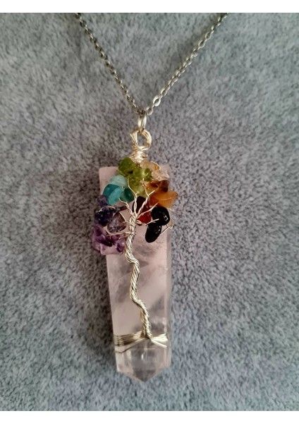 Sertifikalı Pembe Kuvars & 7 Çakra Doğal Taş Kolye Özel Tasarım Aaa Kalite fırsatları