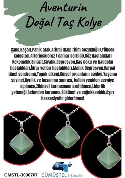 Sertifikalı Aventurin Doğal Taş Kolye Piramit Özel Kesim Aaa Kalite fiyatları