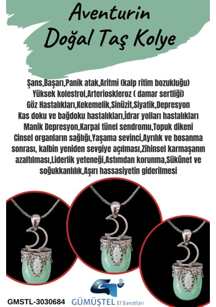 Sertifikalı Aventurin Doğal Taş Kolye Tasarım Aaa Kalite Sürpriz Hediyeli fiyatları