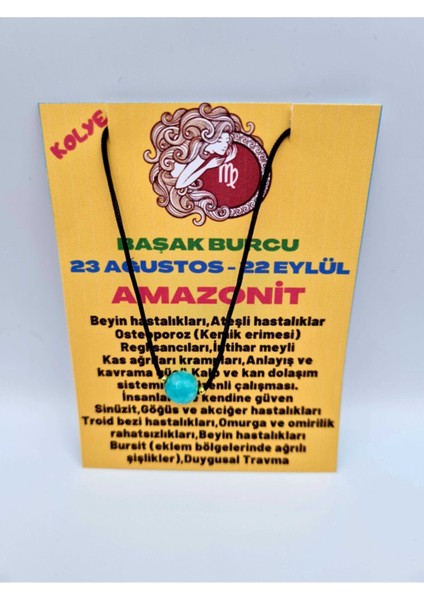 Sertifikalı Başak Burcu Amazonit Taşı Doğal Taş Kolye