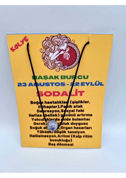 Sertifikalı Başak Burcu Sodalit Taşı Doğal Taş Kolye