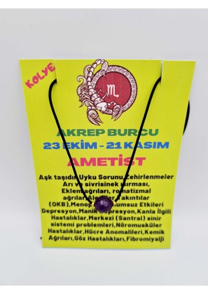 Sertifikalı Akrep Burcu Ametist Taşı Doğal Taş Kolye