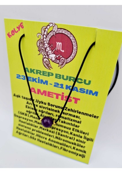 Sertifikalı Akrep Burcu Ametist Taşı Doğal Taş Kolye modelleri