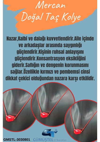 Sertifikalı Mercan Doğal Taş Kolye Özel Tasarım fiyatları