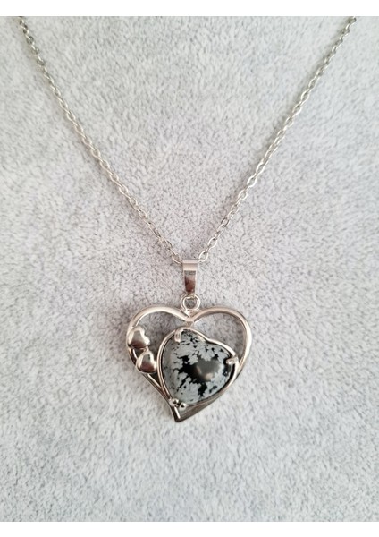 Sertifikalı Doğal Obsidyen Taşı Kolye Kalp Tasarım Aaa Kalite