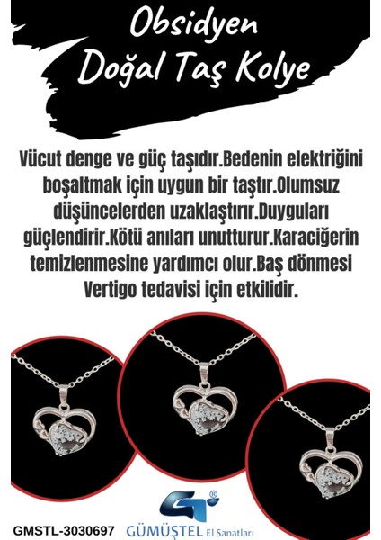 Sertifikalı Doğal Obsidyen Taşı Kolye Kalp Tasarım Aaa Kalite fiyatları
