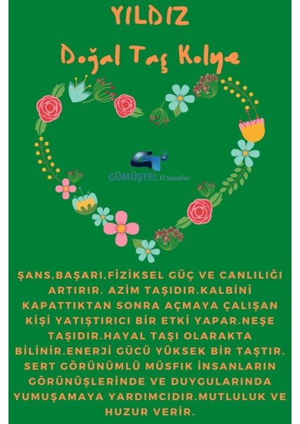 Sertifikalı Yıldız Kahverengi Doğal Taş Kalp Model Kolye