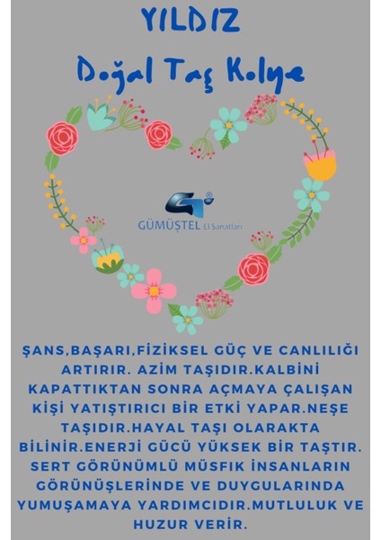 Sertifikalı Yıldız Doğal Taş Kalp Model Kolye Aaa Kalite Sürpriz Hediyeli fiyatları