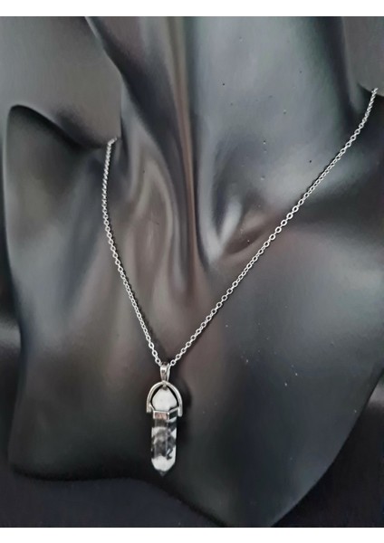 Sertifikalı Panda Jasper Doğal Taş Pandül Kolye Zincir Dahil