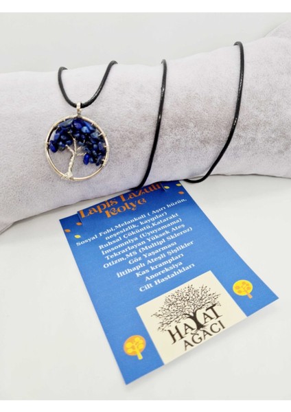 Sertifikalı Lapis Lazuli Taşı Hayat Ağacı Kolye Orijinal Doğal Taş