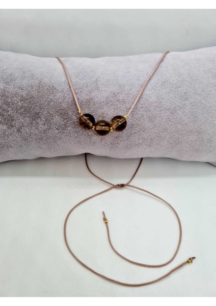 Sertifikalı Dumanlı Kuvars Taşı Kolye Ayarlanabilir Orijinal Doğal Taş Çok Fonksiyonlu Kolye 8mm 3 Lü Tasarım