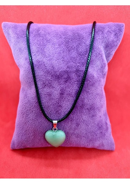 Sertifikalı Doğal Aventurin Taşı Kalp Kolye Zincir Dahil modelleri