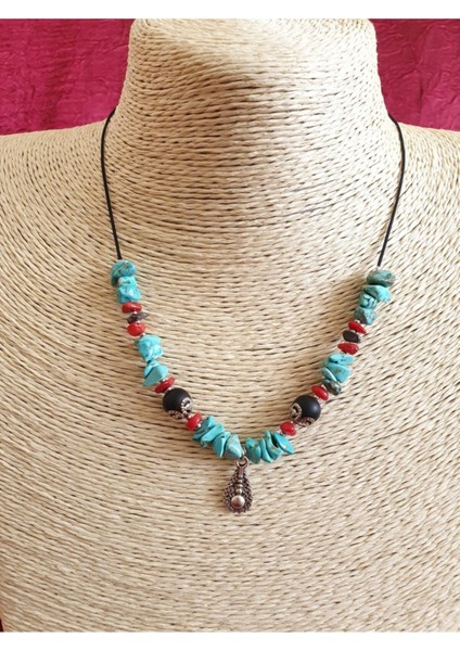 Sertifikalı Doğal Taş Kolye Turkuaz Hematit Mercan Oniks Doğal Taş modelleri