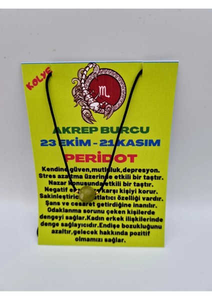 Sertifikalı Akrep Burcu Peridot Taşı Doğal Taş Kolye