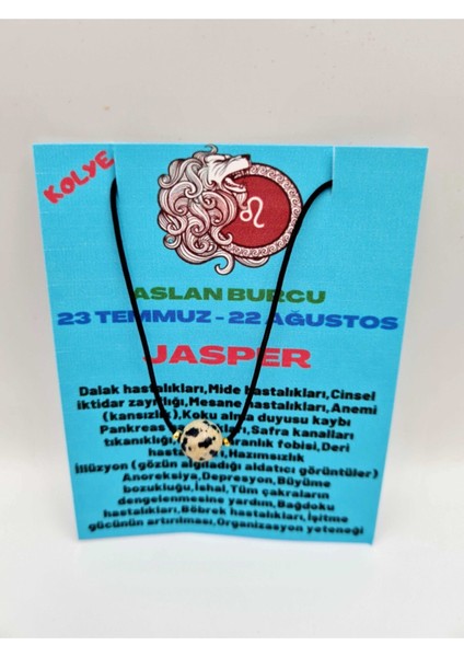Sertifikalı Aslan Burcu Jasper Taşı Doğal Taş Kolye