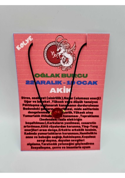 Sertifikalı Oğlak Burcu Turuncu Akik Taşı Doğal Taş Kolye