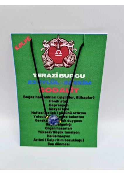 Sertifikalı Terazi Burcu Sodalit Taşı Doğal Taş Kolye