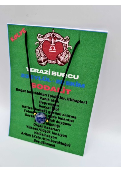 Sertifikalı Terazi Burcu Sodalit Taşı Doğal Taş Kolye modelleri