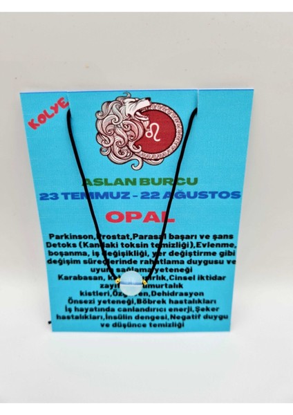 Sertifikalı Aslan Burcu Opal Taşı Doğal Taş Kolye