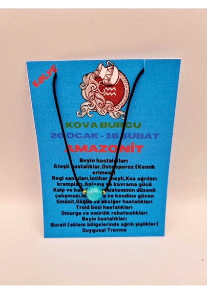 Sertifikalı Kova Burcu Amazonit Taşı Doğal Taş Kolye