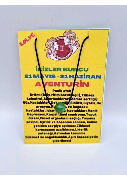 Sertifikalı Ikizler Burcu Aventurin Taşı Doğal Taş Kolye