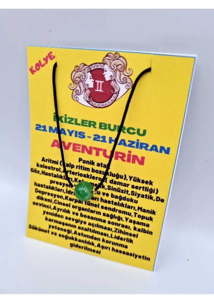 Sertifikalı Ikizler Burcu Aventurin Taşı Doğal Taş Kolye modelleri