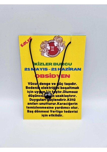 Sertifikalı Ikizler Burcu Obsidyen Taşı Doğal Taş Kolye