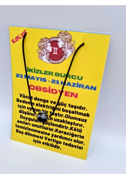 Sertifikalı Ikizler Burcu Obsidyen Taşı Doğal Taş Kolye modelleri