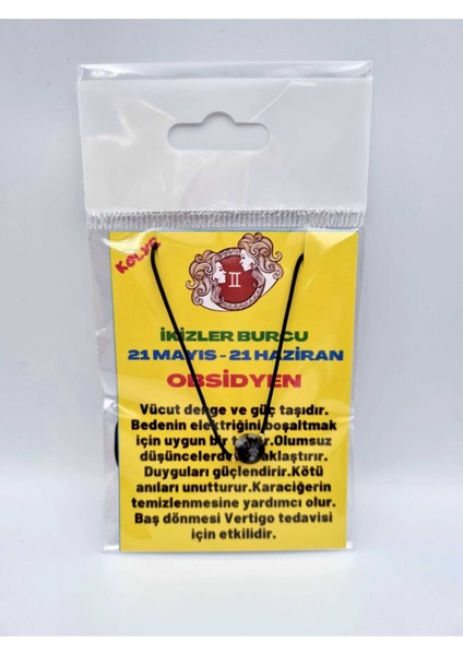 Sertifikalı Ikizler Burcu Obsidyen Taşı Doğal Taş Kolye indirimleri