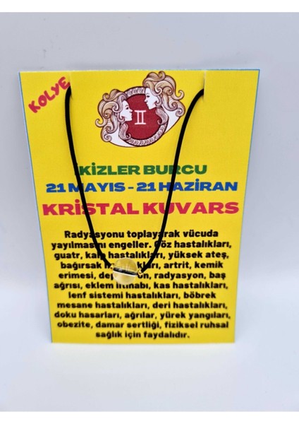 Sertifikalı Ikizler Burcu Kristal Kuvars Taşı Doğal Taş Kolye