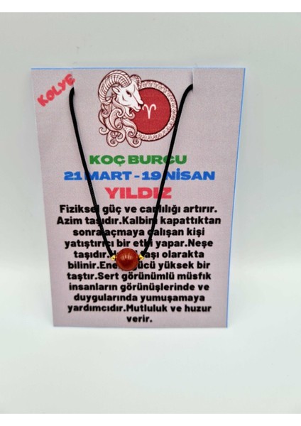 Sertifikalı Koç Burcu Yıldız Taşı Doğal Taş Kolye