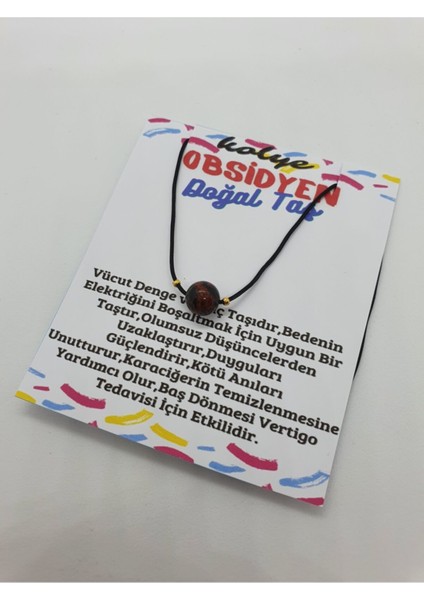 Sertifikalı Obsidyen Taşı Kolye Ayarlanabilir Orijinal Doğal Taş Çok Fonksiyonlu Kolye