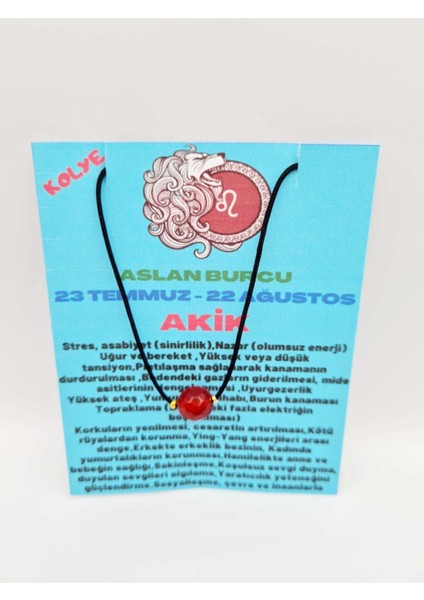 Sertifikalı Aslan Burcu Turuncu Akik Taşı Doğal Taş Kolye