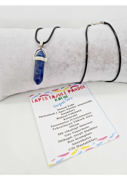 Sertifikalı Lapis Lazuli Doğal Taş Pandül Kolye Zincir ve Ip Dahil