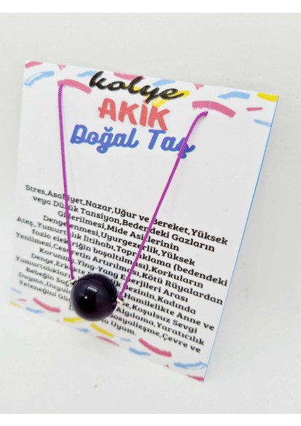 Sertifikalı Mor Akik Taşı Kolye Ayarlanabilir Orijinal Doğal Taş Çok Fonksiyonlu Kolye