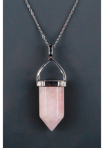 Sertifikalı Pembe Kuvars Doğal Taş Obelix Kolye