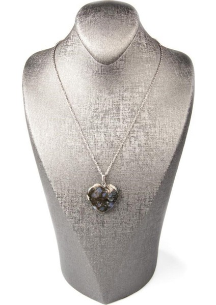 Sertifikalı Doğal Riyolit Kalp Kolye Zincir Dahil