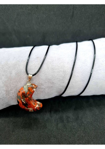 Sertifikalı Doğal Taş Jasper Taşı Kolye Yarım Ay Model