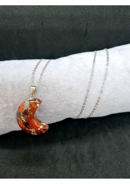 Sertifikalı Doğal Taş Jasper Taşı Kolye Yarım Ay Model fiyatları