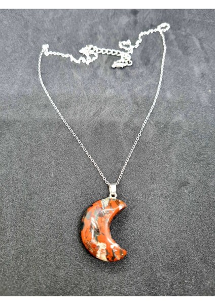 Sertifikalı Doğal Taş Jasper Taşı Kolye Yarım Ay Model fırsatları