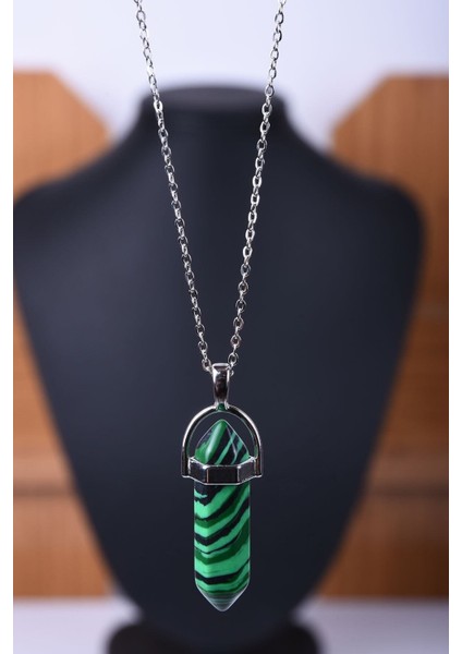 Sertifikalı Malahit Doğal Taş Pandül Kolye Zincir ve Ip Dahil fiyatları