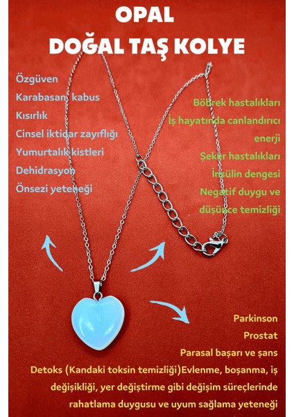 Sertifikalı Doğal Opal Taşı Kalp Kolye Zincir Dahil