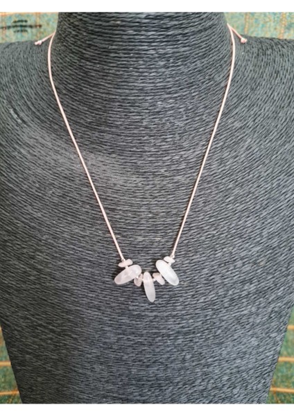 Sertifikalı Doğal Pembe Kuvars Taşı Tasarım Kolye Makrome Ayarlı Kilit Sistemi