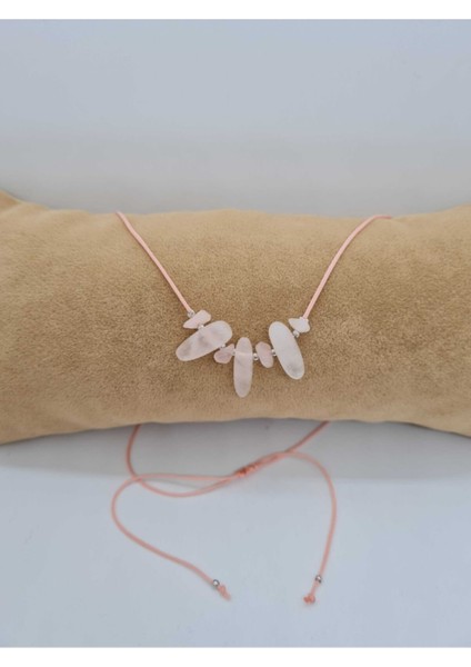 Sertifikalı Doğal Pembe Kuvars Taşı Tasarım Kolye Makrome Ayarlı Kilit Sistemi fiyatları