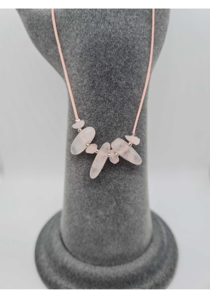 Sertifikalı Doğal Pembe Kuvars Taşı Tasarım Kolye Makrome Ayarlı Kilit Sistemi fırsatları
