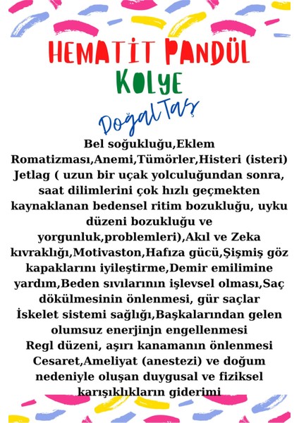 Sertifikalı Hematit Doğal Taş Pandül Kolye- Zincir Dahil fırsatları