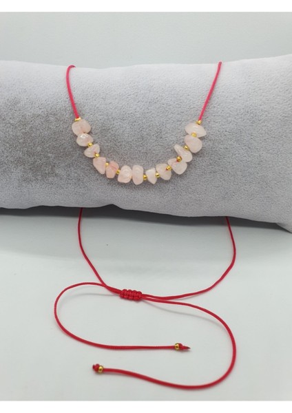 Sertifikalı Pembe Kuvars Taşı Tasarım Kolye Ayarlanabilir Orijinal Doğal Taş Çok Fonksiyonlu Kolye